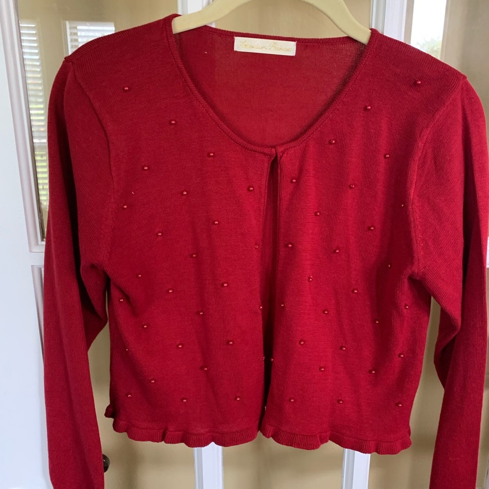 Girls American Princess Sweater w, pearls Red 16